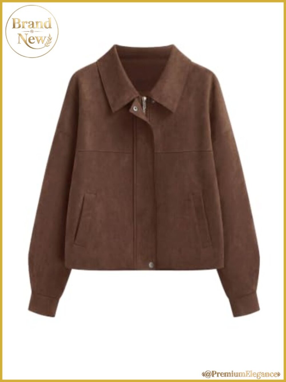 Faux Suede Cropped Zip Up Jacket Lapel Collar Lightweight Fall